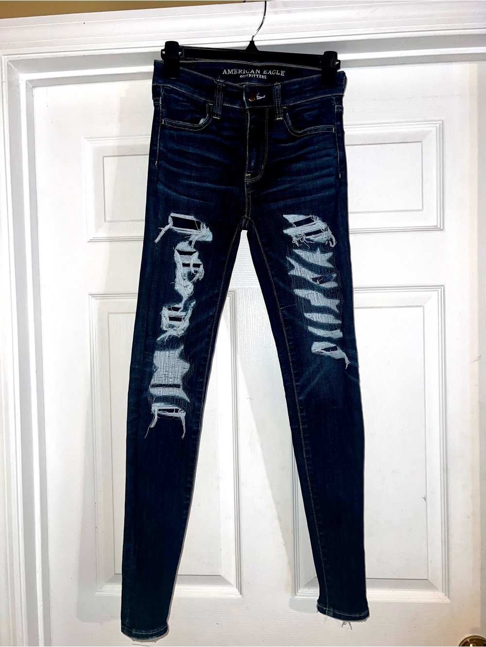 American Eagle Outfitters Distressed Dark Blue Skinny Jeans Hi Rise Jegging
